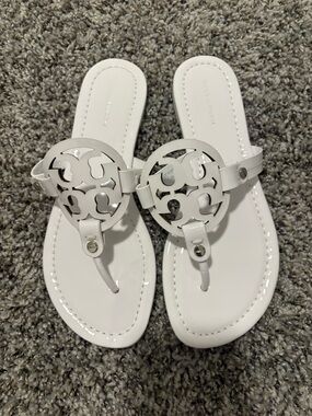 Tory Burch White Patent Logo Thong Sandals